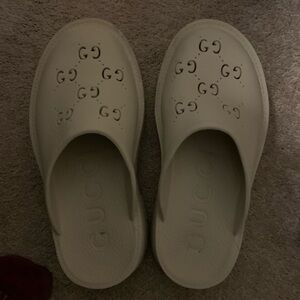 Gucci Cream Perforated Logo Slip-On Clogs